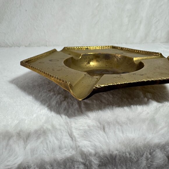 Vintage Hexagonal Brass Ashtray From India Rope design Mid-Century Modern - Picture 3 of 9